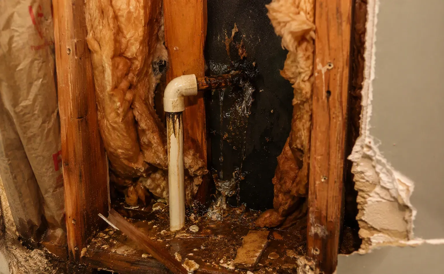 Burst pipe repair and water cleanup in a Greenville bathroom