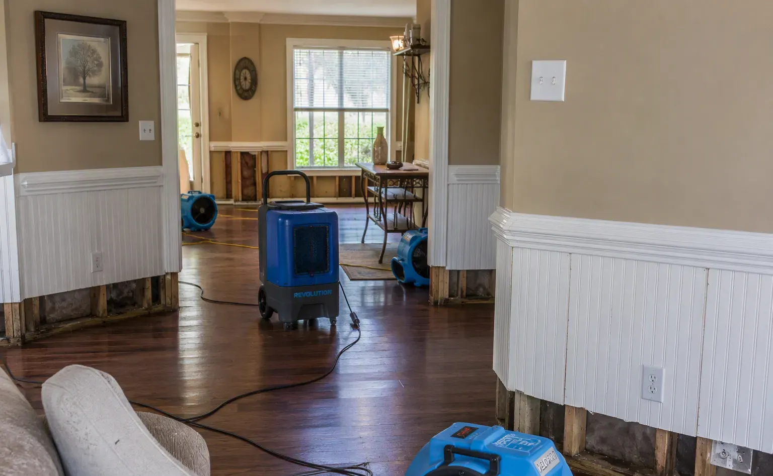 Flood cleanup and water-damaged carpet removal in a Greenville home