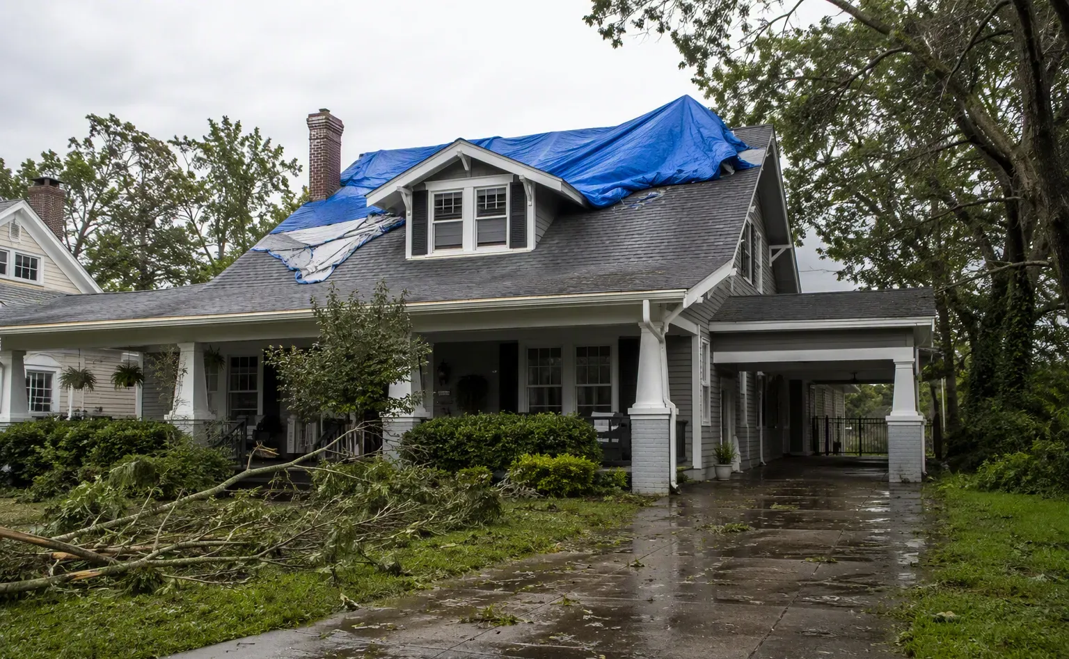 Storm damage repair in a Greenville home after severe weather
